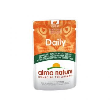 Hrana umeda pentru pisici Almo Nature Daily Plic Vitel si miel 70 gr