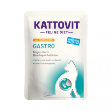 Hrana umeda pentru pisici Kattovit Feline Diet Gastro cu Pui si Orez 85 gr