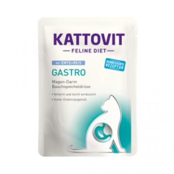 Hrana umeda pentru pisici Kattovit Feline Diet Gastro cu Rata si Orez 85 gr