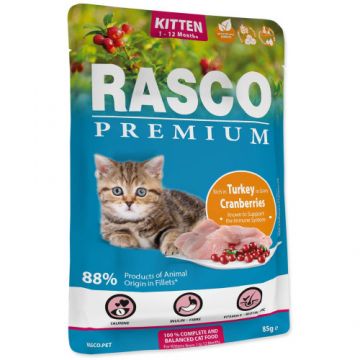 Hrana umeda pentru pisici Rasco Kitten Curcan&Merisoare 85 gr