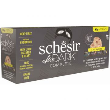 Hrana umeda pentru pisici Schesir After Dark Pachet conserve, pate 12x80 gr