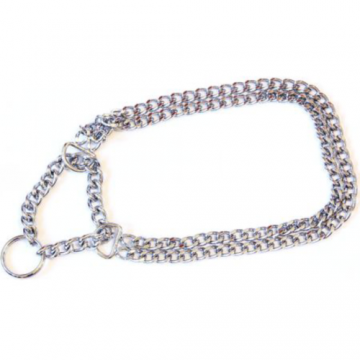 Zgarda metalica de forta din lant dublu, argintie, 2.5 cm x 55 cm