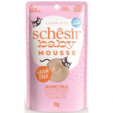 Hrana umeda pentru pisici Schesir Baby Plic, Mousse cu Somon 70 gr