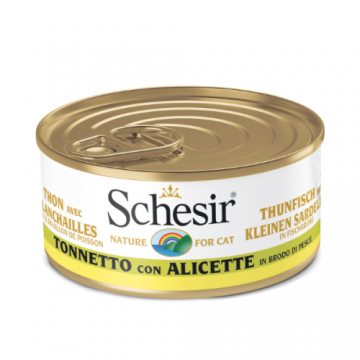 Hrana umeda pentru pisici Schesir in supa cu ton si pestisori 70 g