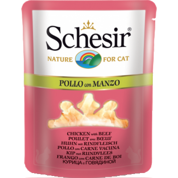 Hrana umeda pentru pisici Schesir supa cu pui si vita 70 g