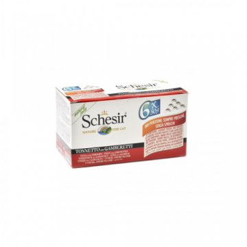 Hrana umeda pentru pisici Schesir Ton si Creveti 6x50 gr