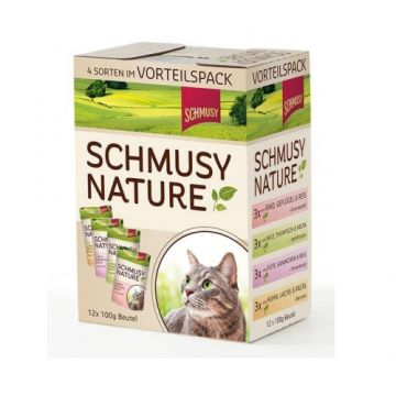 Hrana umeda pentru pisici Schmusy Nature Mix set 12 plicuri X 100 g