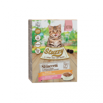 Hrana umeda pentru pisici Stuzzy Kitten Pack Bucati de pui&sunca in sos 12x85g