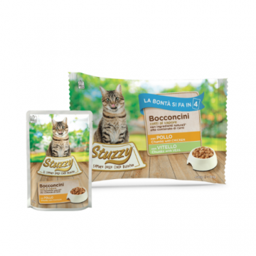 Hrana umeda pentru pisici Stuzzy Pack Bucati pui&vitel in gelatina 4x85g