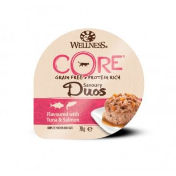 Hrana umeda pentru pisici Wellness Core Savoury Duos cu ton si somon 79 g