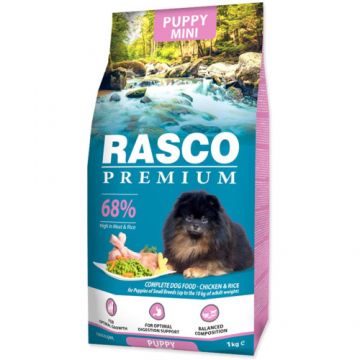 Hrana uscata pentru catei Rasco Premium Puppy Mini, cu Pui ?i Orez 1 kg