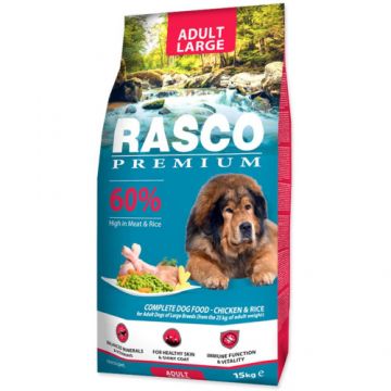 Hrana uscata Rasco Premium Adult Large cu Pui ?i Orez 15 kg