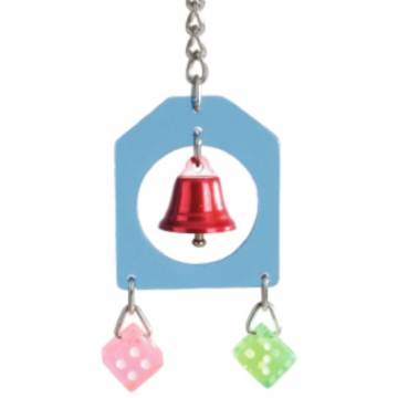 Jucarie clopotel si zaruri din acril pentru pasari 18 cm
