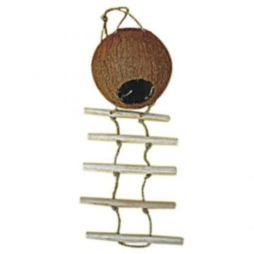 Jucarie pentru pasari mari Nuca de Cocos&Scara Lemn 45cm