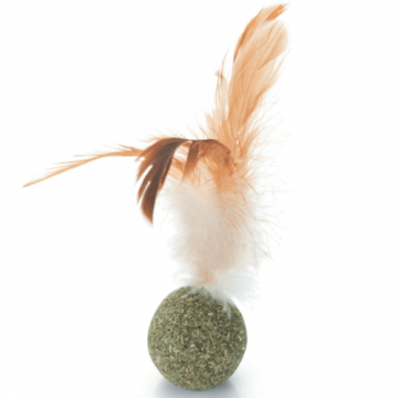 Jucarie pentru pisici Beeztees Bila Catnip cu pene 12cm