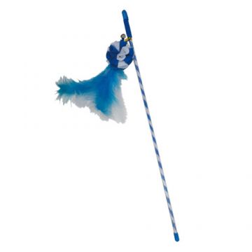 Jucarie pentru pisici Enjoy undita cu bila si pene albastre