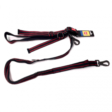 Lesa jogging hands-free pentru caini, neagra, din nylon si neopren, lungime 1420 mm