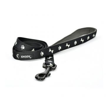 Lesa reflectorizanta pentru caini, neagra, din nylon si neopren, lungime 120 cm, latime 2 cm