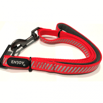 Lesa reflectorizanta pentru caini, rosie, din nylon si neopren, lungime 120 cm, latime 1.6 cm