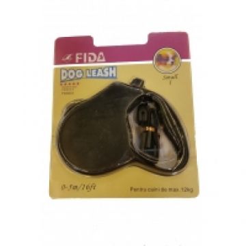 Lesa retractabila, neagra, lungime 5 m, pentru caini cu greutate de pana la 20 kg