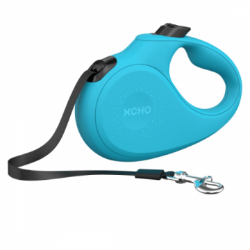 Lesa retractabila pentru caini, albastra, sistem de oprire, lungime 3 m, pentru caini cu greutate de pana la 12 kg