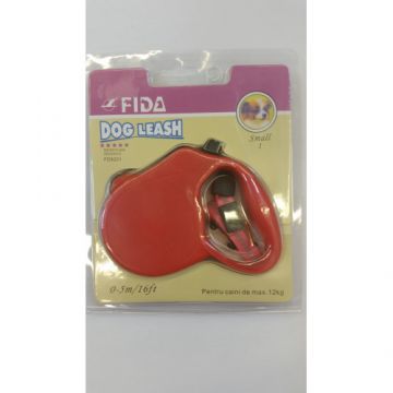 Lesa retractabila, rosie, lungime 5 m, pentru caini cu greutate de pana la 12 kg