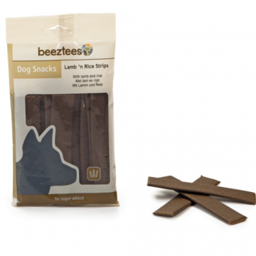 Recompensa pentru caini Beeztees Snack Strips miel cu orez 150g
