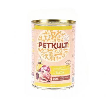 Hrana umeda pentru caini Petkult Adult cu rata, Set 5 X 400 g