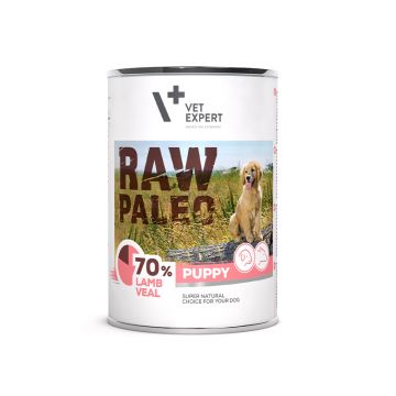 Hrana umeda pentrucaini, puppy, RAW PALEO, miel si vitel, 400 g