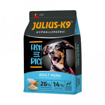 Julius K9 Adult - Hrana uscata premium, hipoalergenica - Peste si Orez - 12kg
