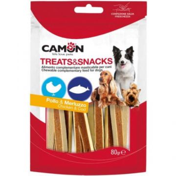 Recompense pentru caini Camon Fasii de carne de Pui si Cod 80 gr
