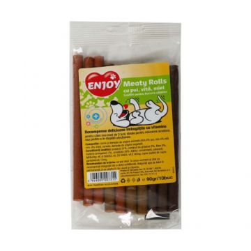 Recompense pentru caini Enjoy Meaty Rolls cu pui vita si miel 90 g