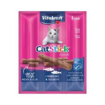 Recompense pentru pisici Vitakraft Cat Stick cu Cod si Merluciu 18 g