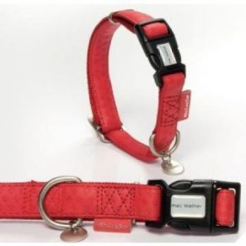 Zgarda caini din piele, rosie, reglabila, 35-50 cm x 20 mm