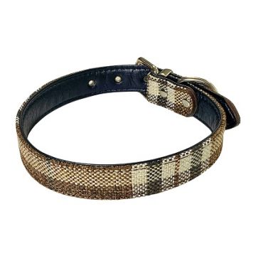 Zgarda caini, eleganta, din piele sintetica si material textil, cu catarama rezistenta, 2.5 cm x 54 cm