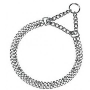 Zgarda caini, neagra, din lant dublu de forta, 45 cm x 2 cm