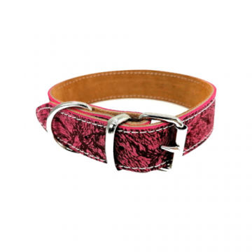 Zgarda din piele naturala, roz, 40 cm, pentru caini