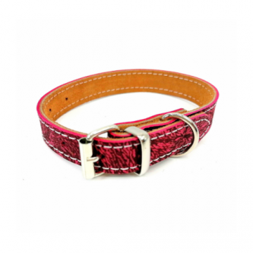 Zgarda din piele naturala, roz, pentru caini, 65 cm