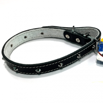 Zgarda din piele, neagra, cu tinte metalice, 18 mm x 470 mm