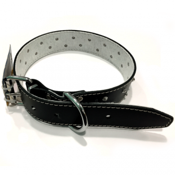 Zgarda din piele, neagra, cu tinte, reglabila, 40 mm x 700 mm