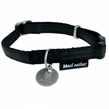 Zgarda din piele, neagra, reglabila, 28-38 cm x 15 mm