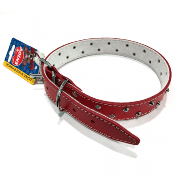 Zgarda din piele, rosie, cu tinte, 30 mm x 640 mm