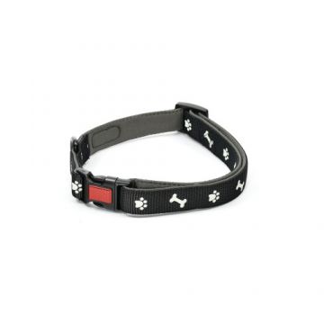 Zgarda reflectorizanta pentru caini, neagra, din nylon si neopren, reglabila, 23-32 cm x 1.5 cm