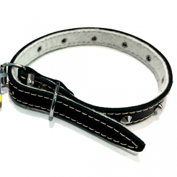 Zgarda reglabila din piele, neagra, cu tinte metalice, 12 mm x 330 mm