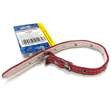 Zgarda reglabila din piele, rosie, cu tinte metalice, 10 mm x 270 mm