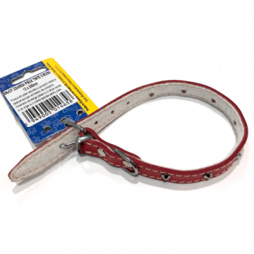 Zgarda reglabila din piele, rosie, cu tinte metalice, 12 mm x 330 mm