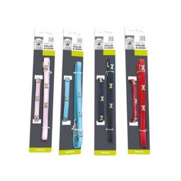 Zgarda si lesa pentru caini, neagra, ajustabila, lungime lesa 100 cm, lungime zgarda 30 cm