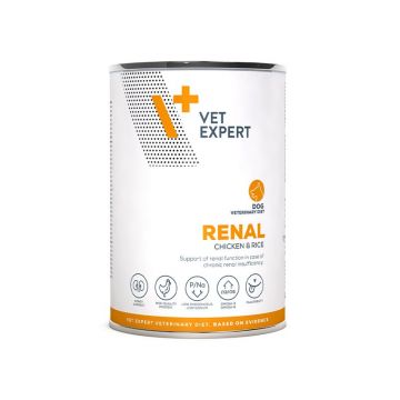 Dieta veterinara umeda pentru caini adulti cu afectiuni renale Vet Expert Renal Dog, pui si orez, 400 g