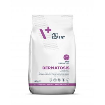 Hrana dietetica pentru caini cu afectiuni dermatologice Vet Expert Dermatosis Dog, miel si krill, 2 kg