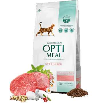 Hrana uscata pentru pisici adulte, Super Premium OPTIMEAL DRY FOOD, vita si sorg, 10kg